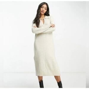 Abercrombie & Fitch Soft A&F Collared Sweater Dress Beige Midi Wool Cream XS